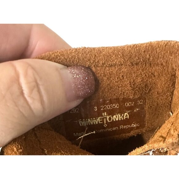 Minnetonka Brown Fringe Suede Baby Booties Size 3 Moccasins Western Style - Picture 2 of 11